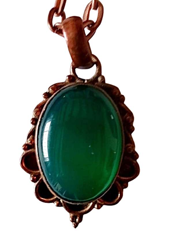 Genuine Green Gemstone Solid Copper Pendant Necklace - Very Good Condition