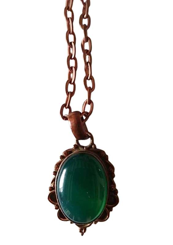 Genuine Green Gemstone Solid Copper Pendant Necklace - Very Good Condition