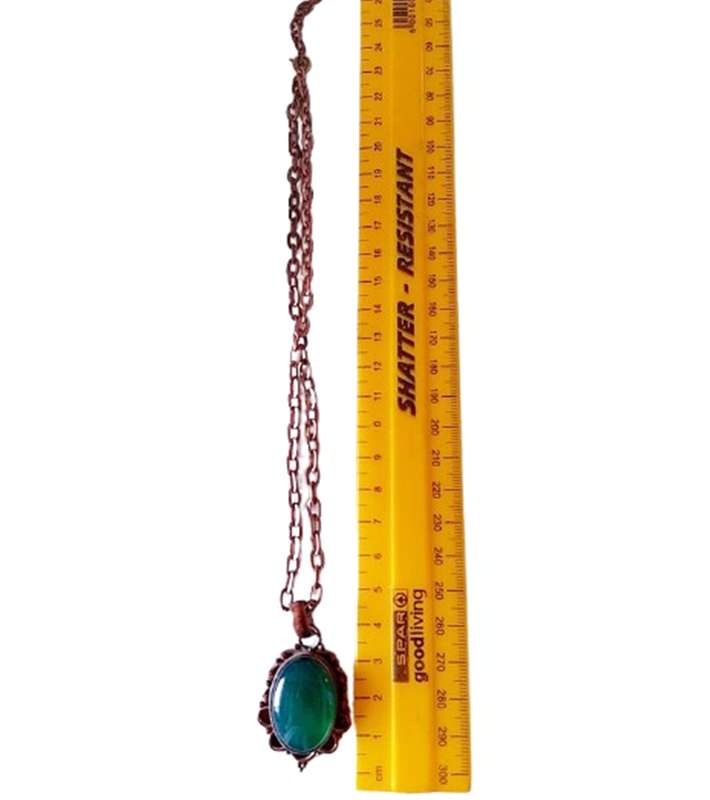 Genuine Green Gemstone Solid Copper Pendant Necklace - Very Good Condition