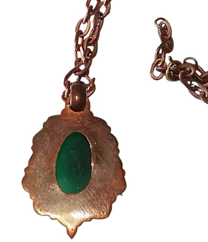 Genuine Green Gemstone Solid Copper Pendant Necklace - Very Good Condition