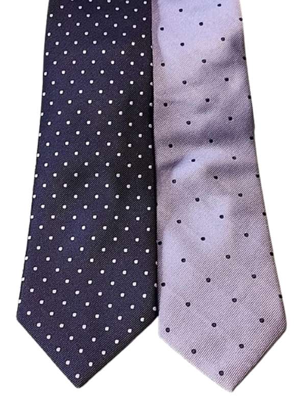 2  x Woolworths Pure Silk Ties - Grey Polka Dot, Black Polka Dot - Very Good Condition