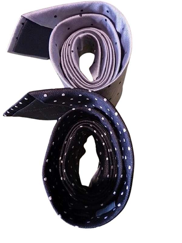 2  x Woolworths Pure Silk Ties - Grey Polka Dot, Black Polka Dot - Very Good Condition