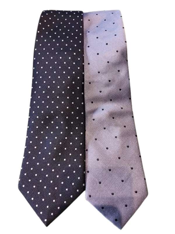 2  x Woolworths Pure Silk Ties - Grey Polka Dot, Black Polka Dot - Very Good Condition