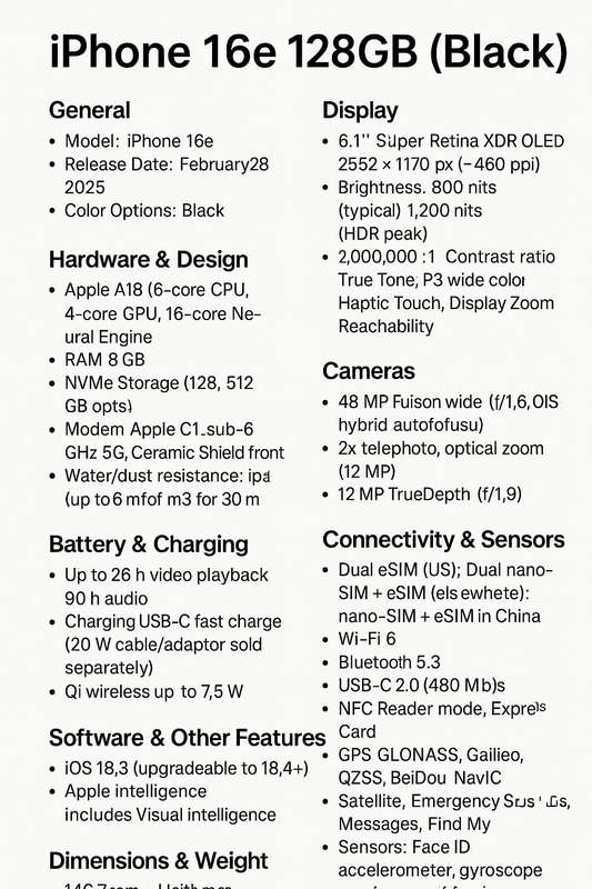 Apple iPhone 16e 128GB black