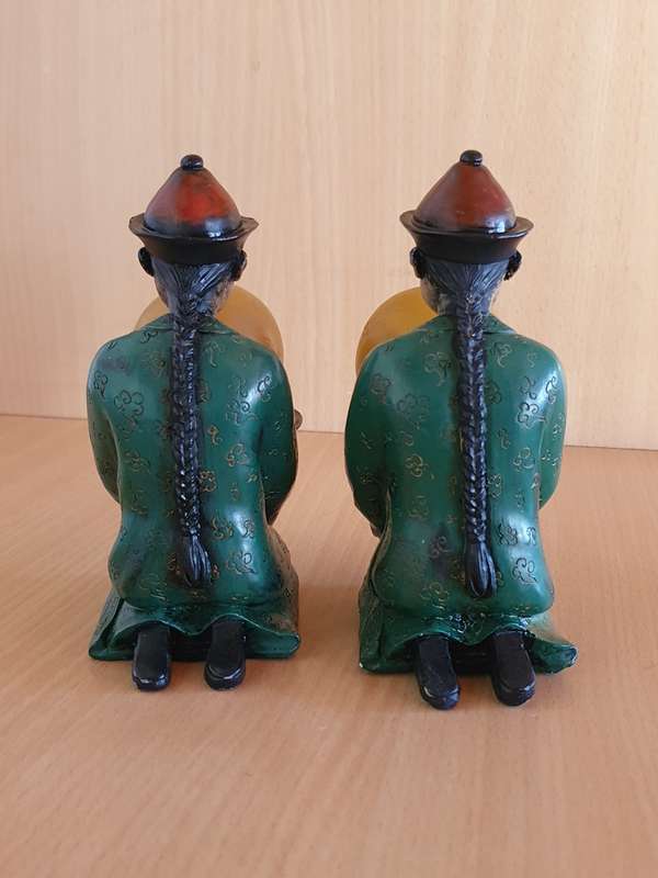 Set of 2 Small Chinese Male Figurine Candle Holders