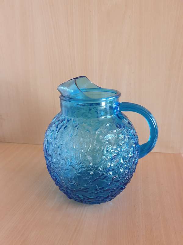 Large Turquoise Glass Water/Juice Jug  - height 24cm width 24cm
