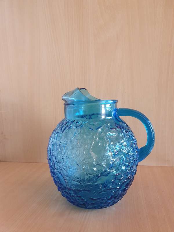 Large Turquoise Glass Water/Juice Jug  - height 24cm width 24cm