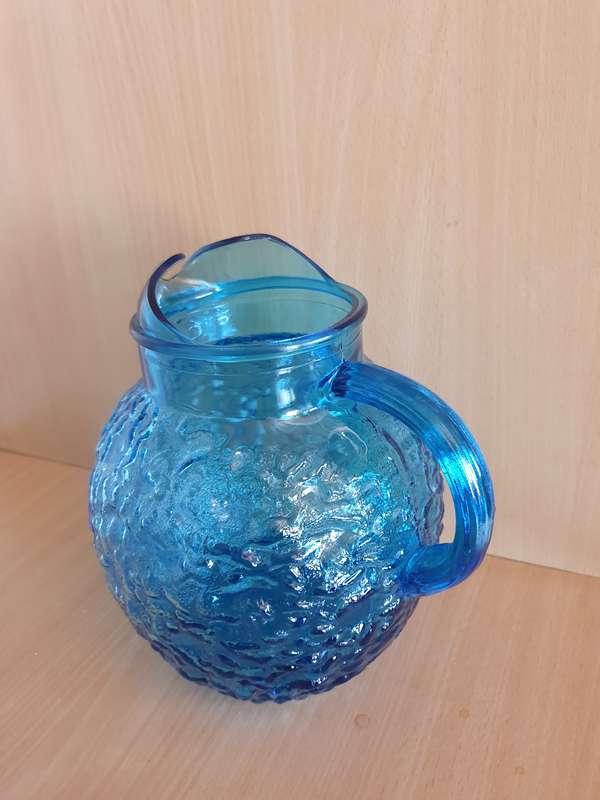 Large Turquoise Glass Water/Juice Jug  - height 24cm width 24cm