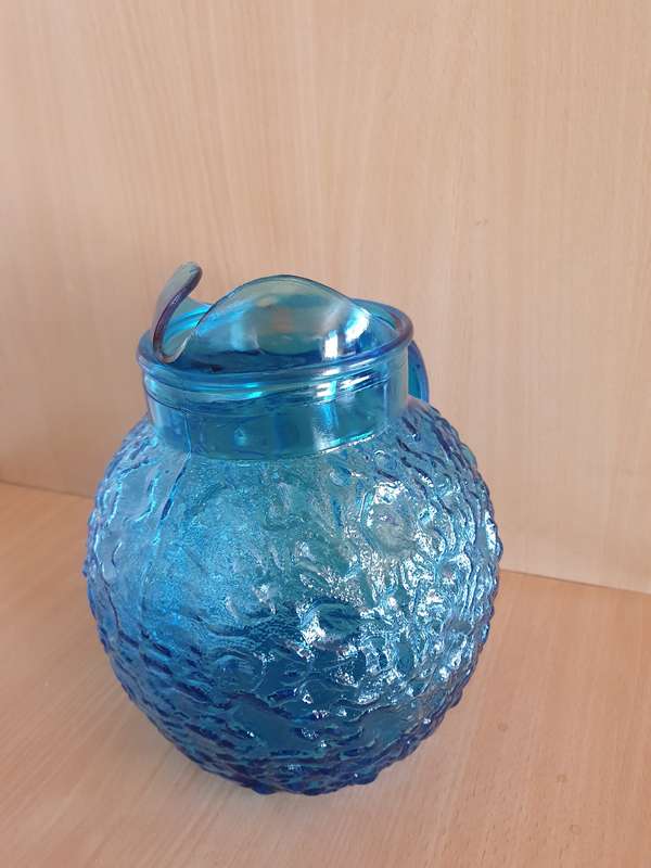Large Turquoise Glass Water/Juice Jug  - height 24cm width 24cm