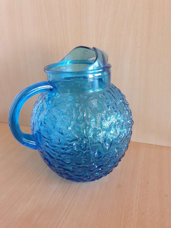Large Turquoise Glass Water/Juice Jug  - height 24cm width 24cm