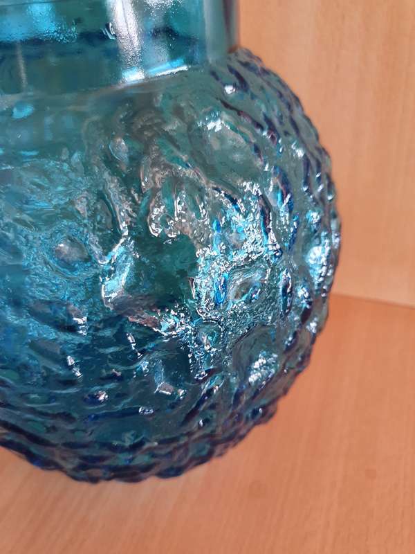 Large Turquoise Glass Water/Juice Jug  - height 24cm width 24cm