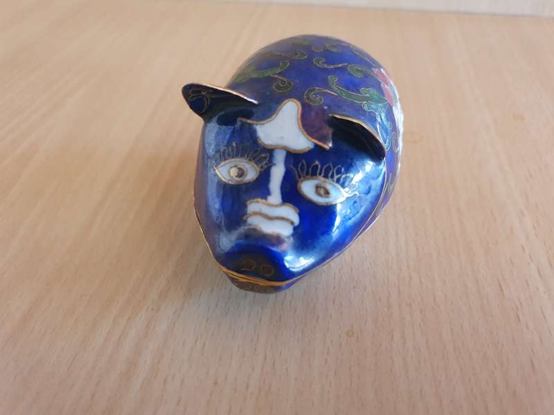 Vintage Cobalt Blue Floral Cloissone Pig Figurine (9cm x 6cm height 6cm)