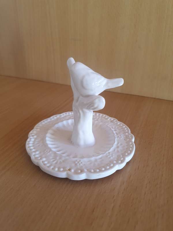 Ceramic Bird Figurine Ring Holder