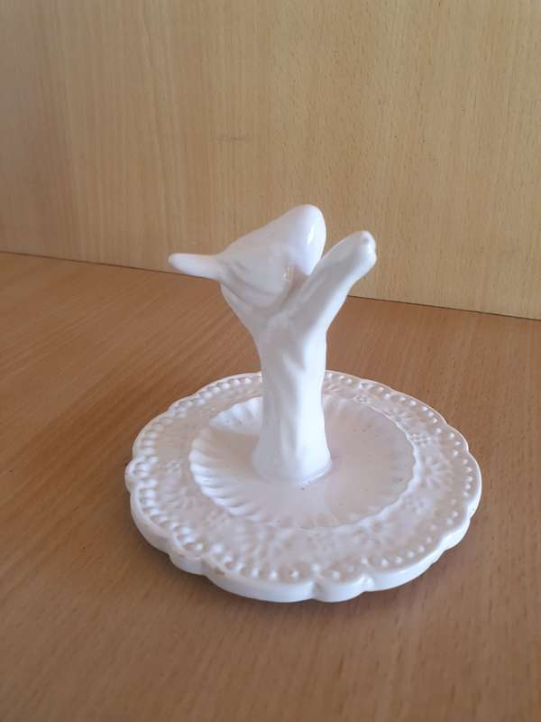 Ceramic Bird Figurine Ring Holder