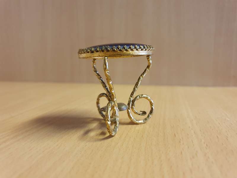 Set of 3 Miniature Limoges Gilt and Cobalt Blue Enameled Porcelain Table and Chairs