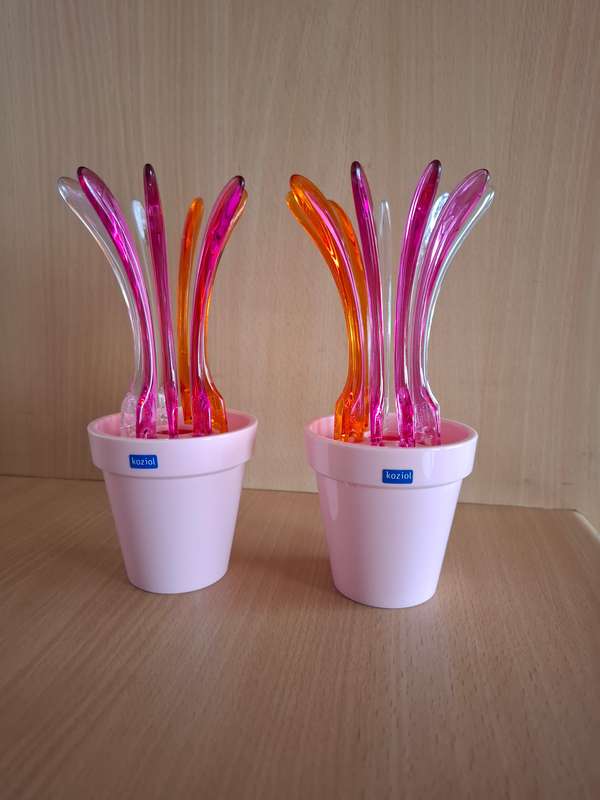 Set of 9 Koziol Acrylic Pic Up Party Forks  (Made in Germany)