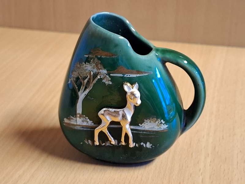 Small Vintage Green Ceramic Jug/Vase - height 8cm. width 8cm
