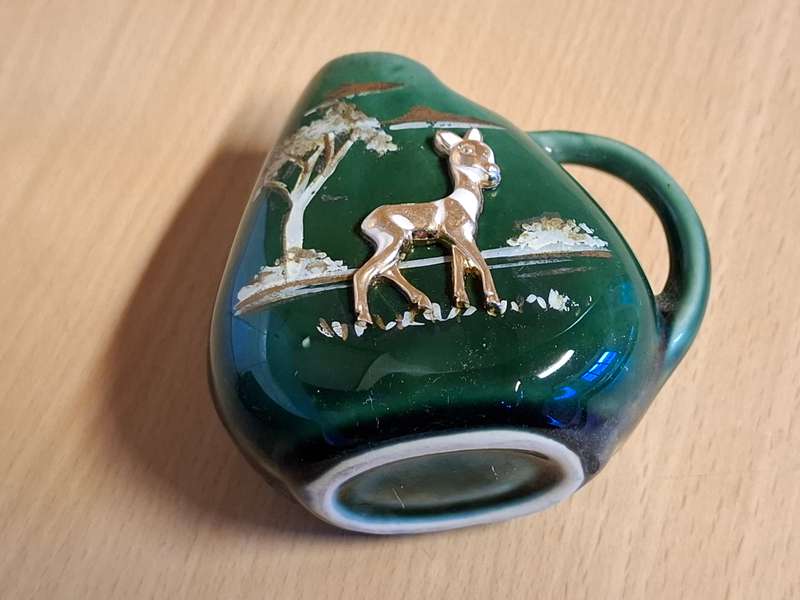 Small Vintage Green Ceramic Jug/Vase - height 8cm. width 8cm