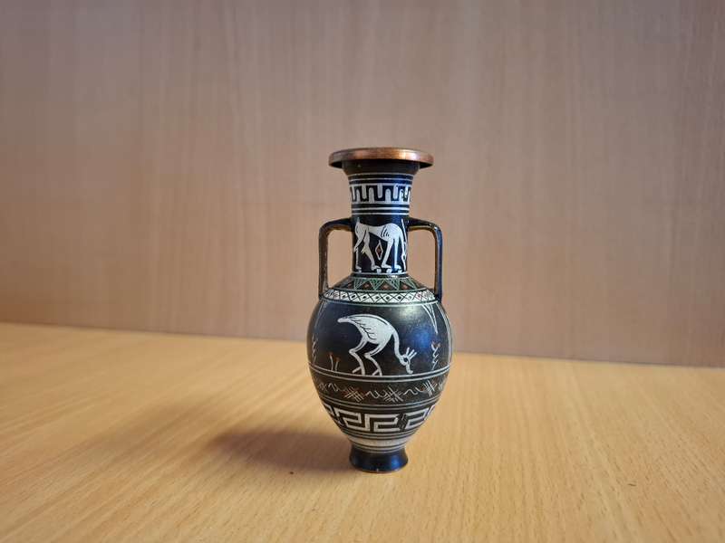 Small Copper Grecian Style Vase - height 9cm width 6cm