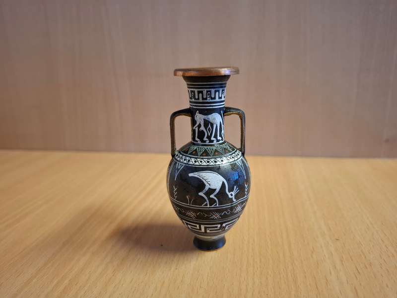 Small Copper Grecian Style Vase - height 9cm width 6cm