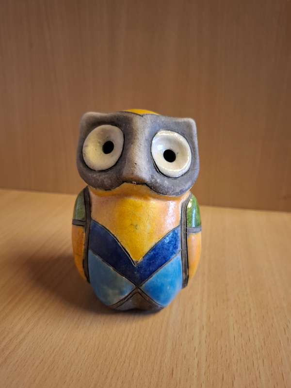 Handmade Raku Pottery Owl  (height 12cm width 10cm depth 8cm)