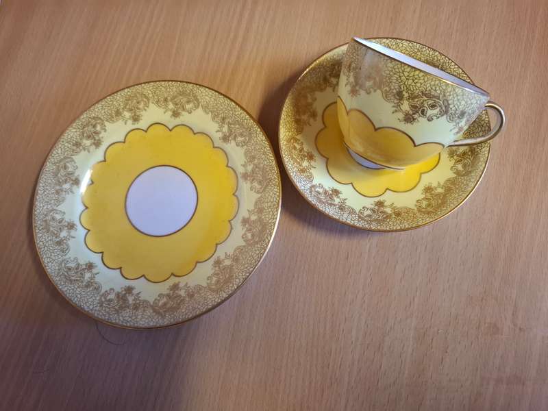 Alfred B. Pearce Co Yellow Trio Teacup, Saucer & Plate