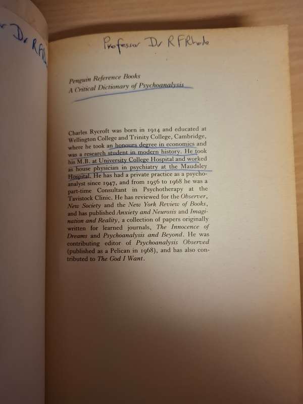 A Critical Dictionary of Psychoanalysis : Charles Rycroft  (Paperback)