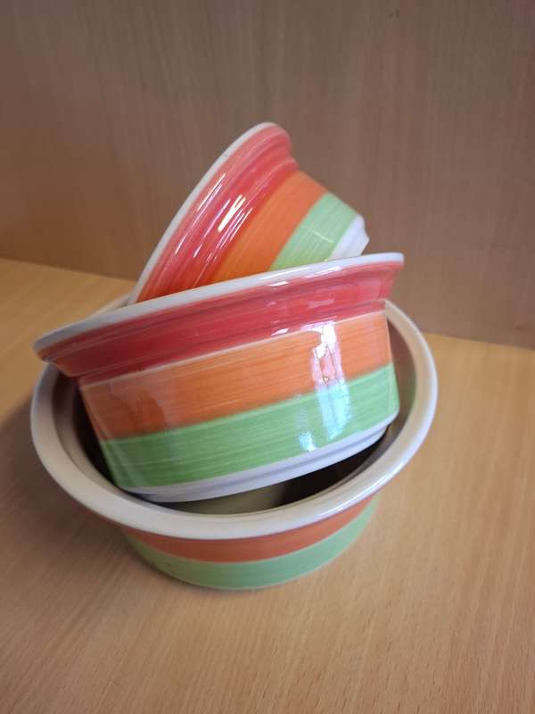 Set of 3 Round Ceramic Striped Bowls