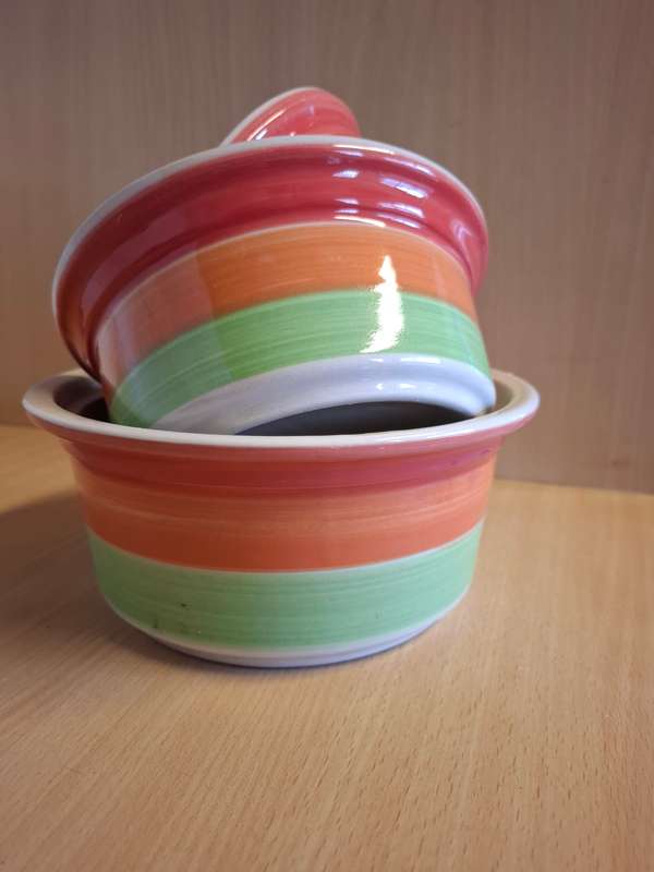 Set of 3 Round Ceramic Striped Bowls