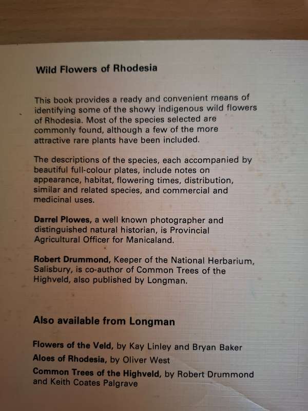 Wild Flowers of Rhodesia : D.C.H. Plowes and R.B. Drummond (Paperback)