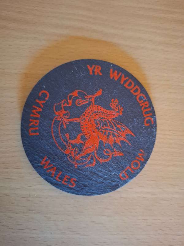 Round Slate Coaster - Red Dragon Cymru Wales - 8cm