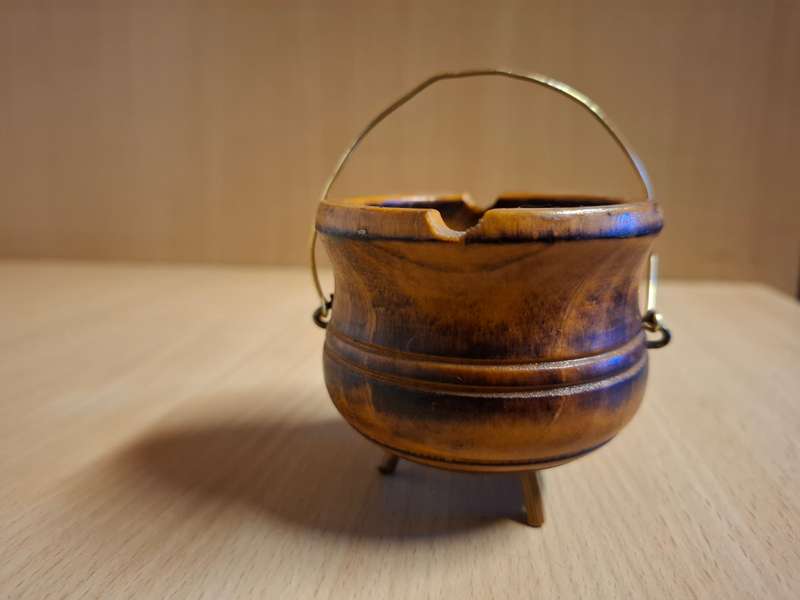 Small Wooden Potjie Shaped Ashtray - height 6cm width 7cm