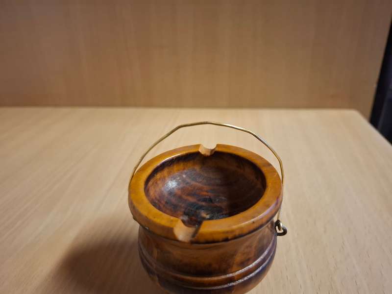 Small Wooden Potjie Shaped Ashtray - height 6cm width 7cm