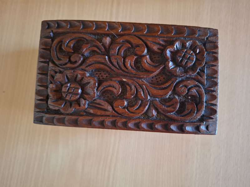 Carved Wooden Box (15cm x 9cm height 7cm)