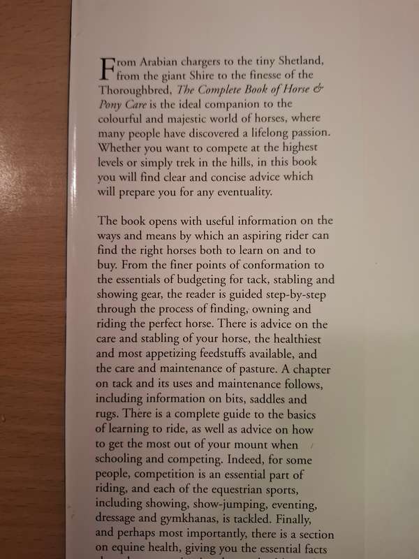 The Complete Book of Horse & Pony Care : Mike Janson & Juliana Kemball-WIlliams  (Hardcover)