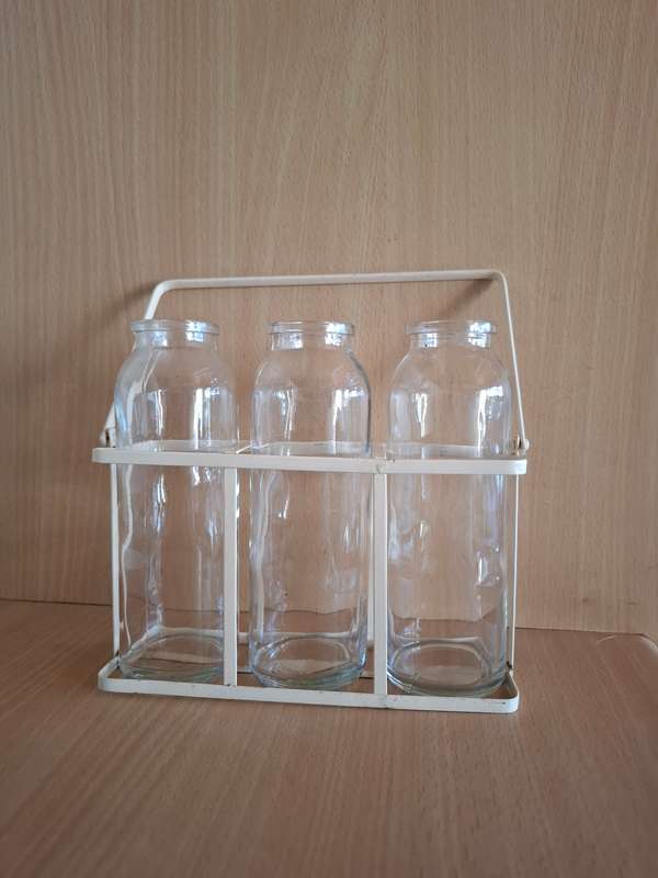 Set of 3 Glass Bottles in a Caddy