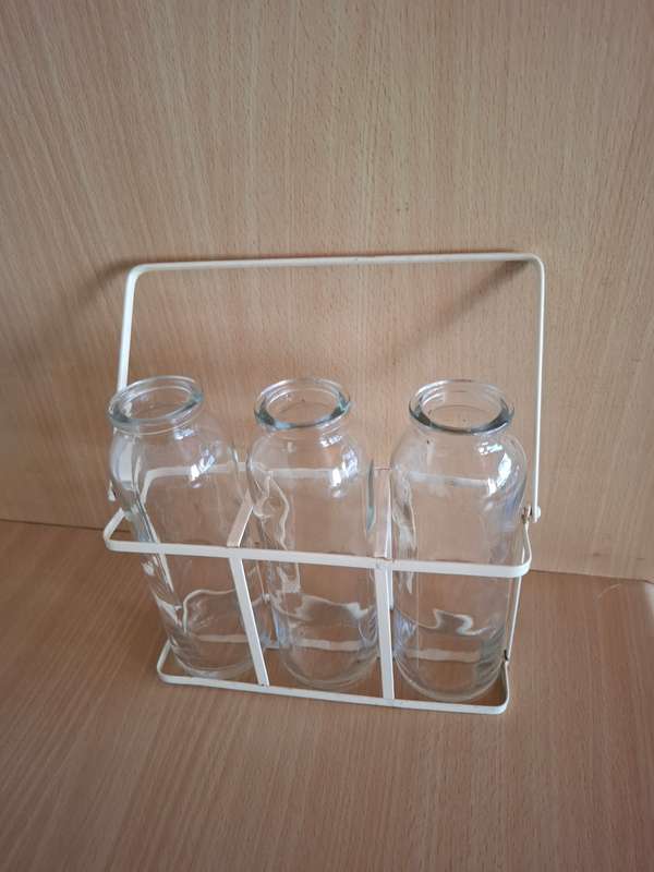 Set of 3 Glass Bottles in a Caddy
