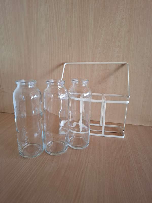 Set of 3 Glass Bottles in a Caddy