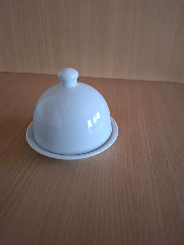 Small Round White Lidded Butter Dish - width 10cm height 7cm