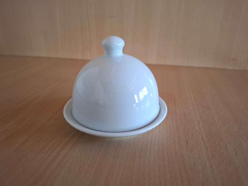 Small Round White Lidded Butter Dish - width 10cm height 7cm
