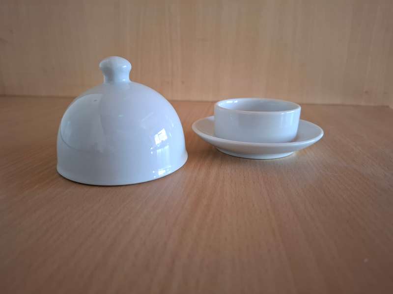 Small Round White Lidded Butter Dish - width 10cm height 7cm