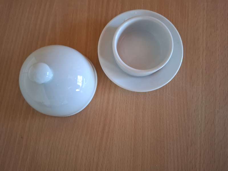 Small Round White Lidded Butter Dish - width 10cm height 7cm
