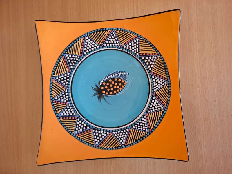 Square Orange Pineapple & Mosaic Pattern Platter/Dish - 25cm x 25cm