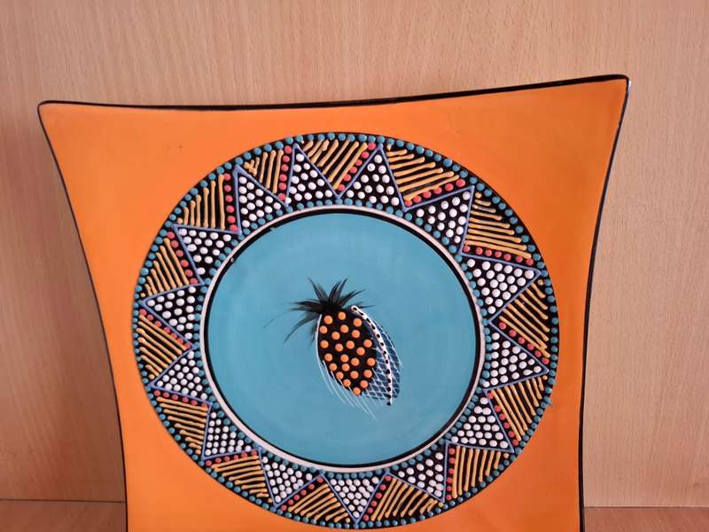 Square Orange Pineapple & Mosaic Pattern Platter/Dish - 25cm x 25cm