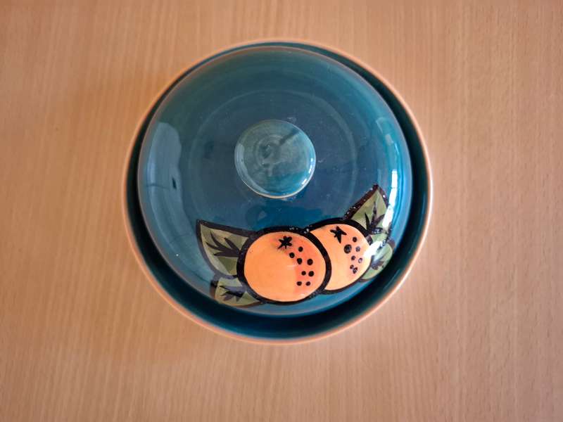 Green Terracotta Lidded Dish - width 16cm height 8cm