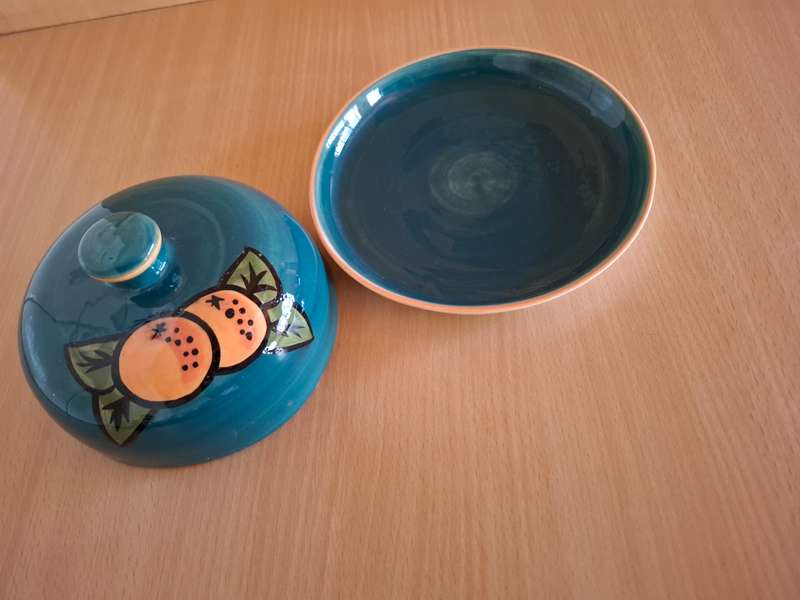 Green Terracotta Lidded Dish - width 16cm height 8cm