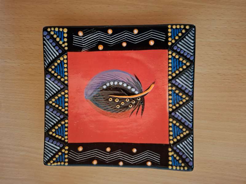 Small Ceramic Feather Pattern Platter - 14cm x 14cm
