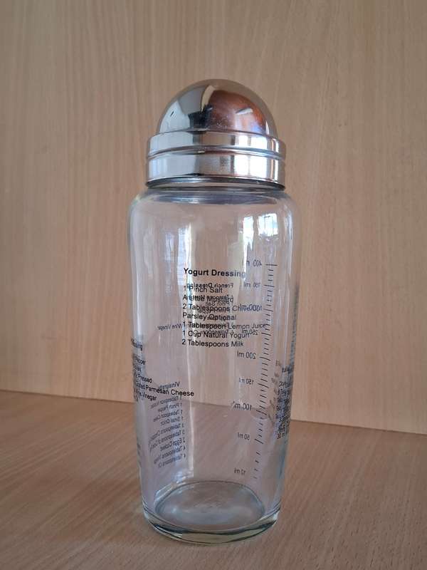 Glass Bottle Salad Dressing Shaker - height 17cm width 10cm