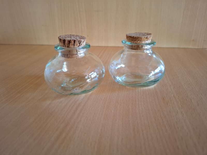 Set of 2 Small Glass Jars - height 6cm width 8cm