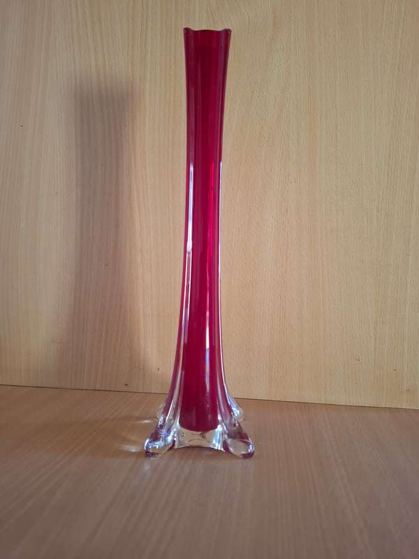 Vintage Red Glass Vase - height 30cm